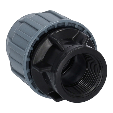 Produktbild auf weißem Hintergrund. PP Klemmkupplung IG. Gewindeansicht